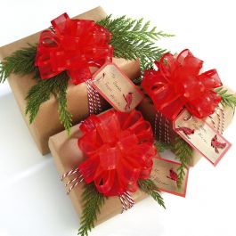 Red Organza Pull Bows - Set of 24