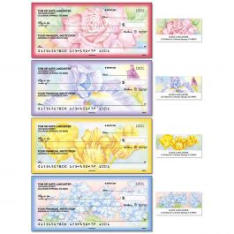 Floral Fancy Duplicate Checks with Matching Address Labels