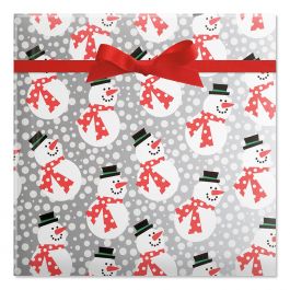 Silver and Red Snowmen Jumbo Rolled Gift Wrap