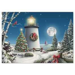 Winter Lighthouse Christmas Cards - Personalized