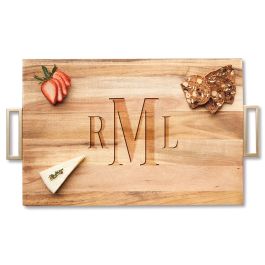 Charcuterie Acacia Board with Gold Handles - Traditional Monogram