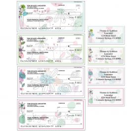 Sketched Flowers Single Checks with Matching Address Labels