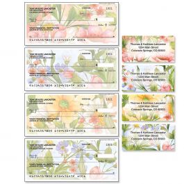 Watercolor Garden Single Checks with Matching Address Labels