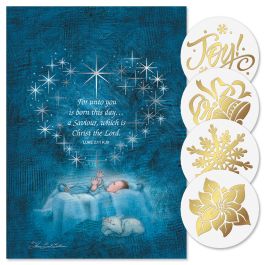 Star Heart Nativity Foil Christmas Cards - Nonpersonalized