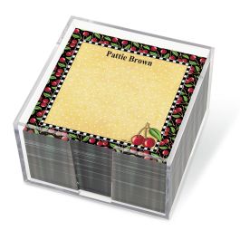 Mary's Cherries Personalized Note Sheets in a Cube