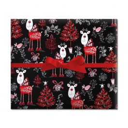 Reindeer on Black Jumbo Rolled Gift Wrap