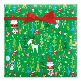 Whimsy Santa & Reindeer Jumbo Rolled Gift Wrap