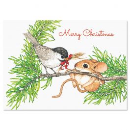 Bird and Mouse in Tree Christmas Cards