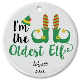 Personalized Oldest Elf Ceramic Ornament