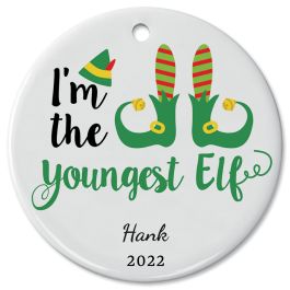 Personalized Youngest Elf Ceramic Ornament