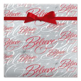 Believe Silver Jumbo Rolled Gift Wrap