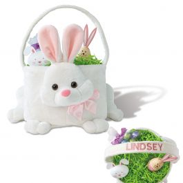Kids Personalized Plush Pink Easter Bunny Basket