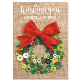 Button Wreath Christmas Cards - Personalized