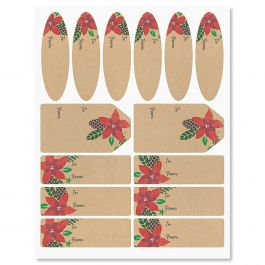 Modern Poinsettia Gift Wrap To/From Labels