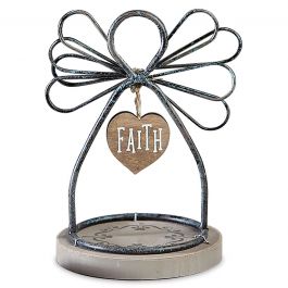 Faith Wire Angel on Wood Base