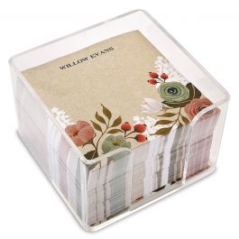 Kraft Floral Personalized Note Sheets in a Cube