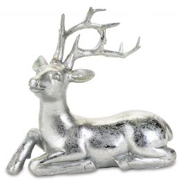 Laying Down Silver Reindeer Figurine