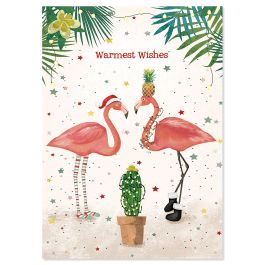 Warmest Wishes Flamingos Christmas Cards - Personalized