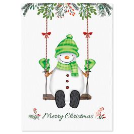 Swinging Snowman Christmas Cards - Personalized