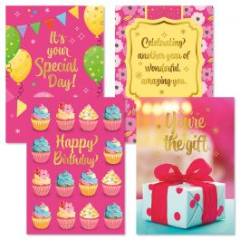 Deluxe Foil Pretty in Pink  Birthday Cards