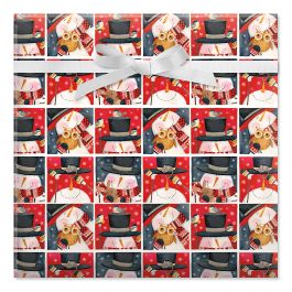Snowman in Squares Jumbo Rolled Gift Wrap