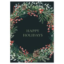 Beautiful Berry Wreath Christmas Cards - Personalized