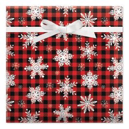 Snowflakes on Plaid Jumbo Rolled Gift Wrap
