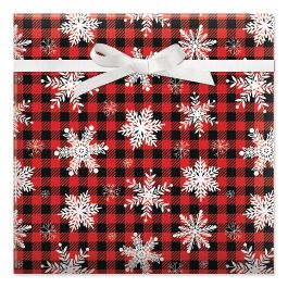 Snowflakes on Plaid Jumbo Rolled Gift Wrap