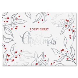 Silver Berries Deluxe Christmas Cards - Personalized