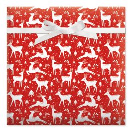 Prancing Deer on Red Jumbo Rolled Gift Wrap