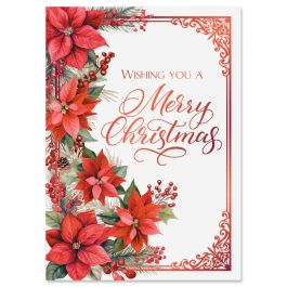 Poinsettia Christmas Deluxe Christmas Cards - Personalized