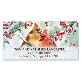 Snowy Cardinal Greetings Deluxe Address Labels