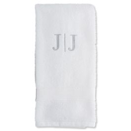 White Monogrammed Hand Towels - 2 Initials with Vertical Line