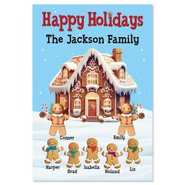 Gingerbread Family Personalized Garden Flag - 7 Names