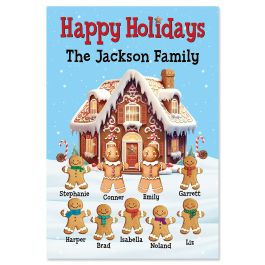 Gingerbread Family Personalized Garden Flag - 9 Names