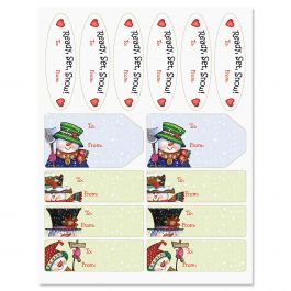 Snowmen in Squares Gift Wrap To/From Labels
