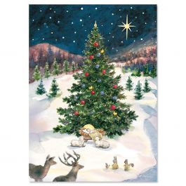 Christmas Tree with Manger Christmas Cards - Personalized