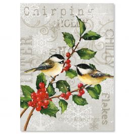 Chickadees and Holly Christmas Cards - Nonpersonalized