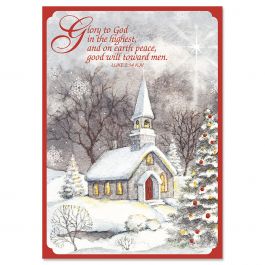 Snowy Church Christmas Cards - Non-personalized