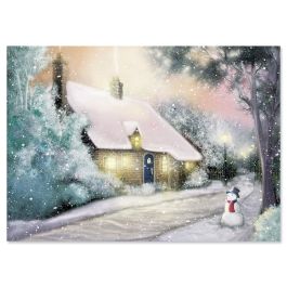 Snowman & Winter Cottage Christmas Cards - Personalized