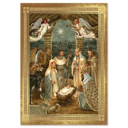 Golden Nativity Deluxe Christmas Cards - Nonpersonalized