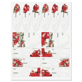 Red Truck & Snowmen Gift Wrap To/From Labels