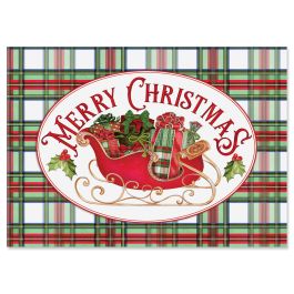 Tartan Sleigh Christmas Cards - Personalized