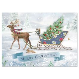 Reindeer Sleigh Christmas Cards - Non-personalized