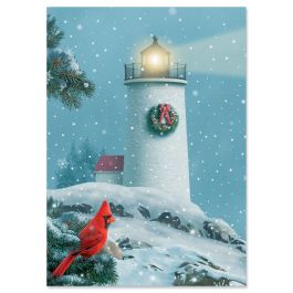 Snowy Lighthouse Christmas Cards - Non-personalized