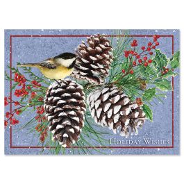 Chickadee & Pinecones Christmas Cards - Personalized