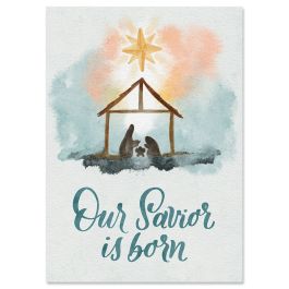 Watercolor Manger Religious Christmas Cards - Personalized