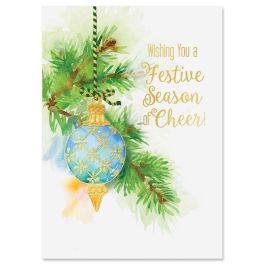 Glimmering Ornaments Deluxe Christmas Cards - Personalized