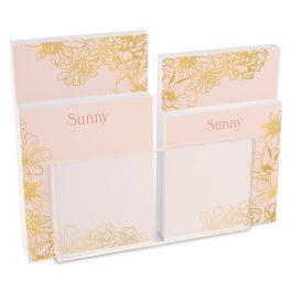 Golden Floral Personalized Notepad Set & Acrylic Holder