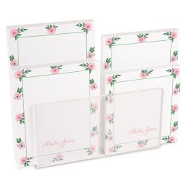 Watercolor Florals Personalized Notepad Set & Acrylic Holder by FineStationery